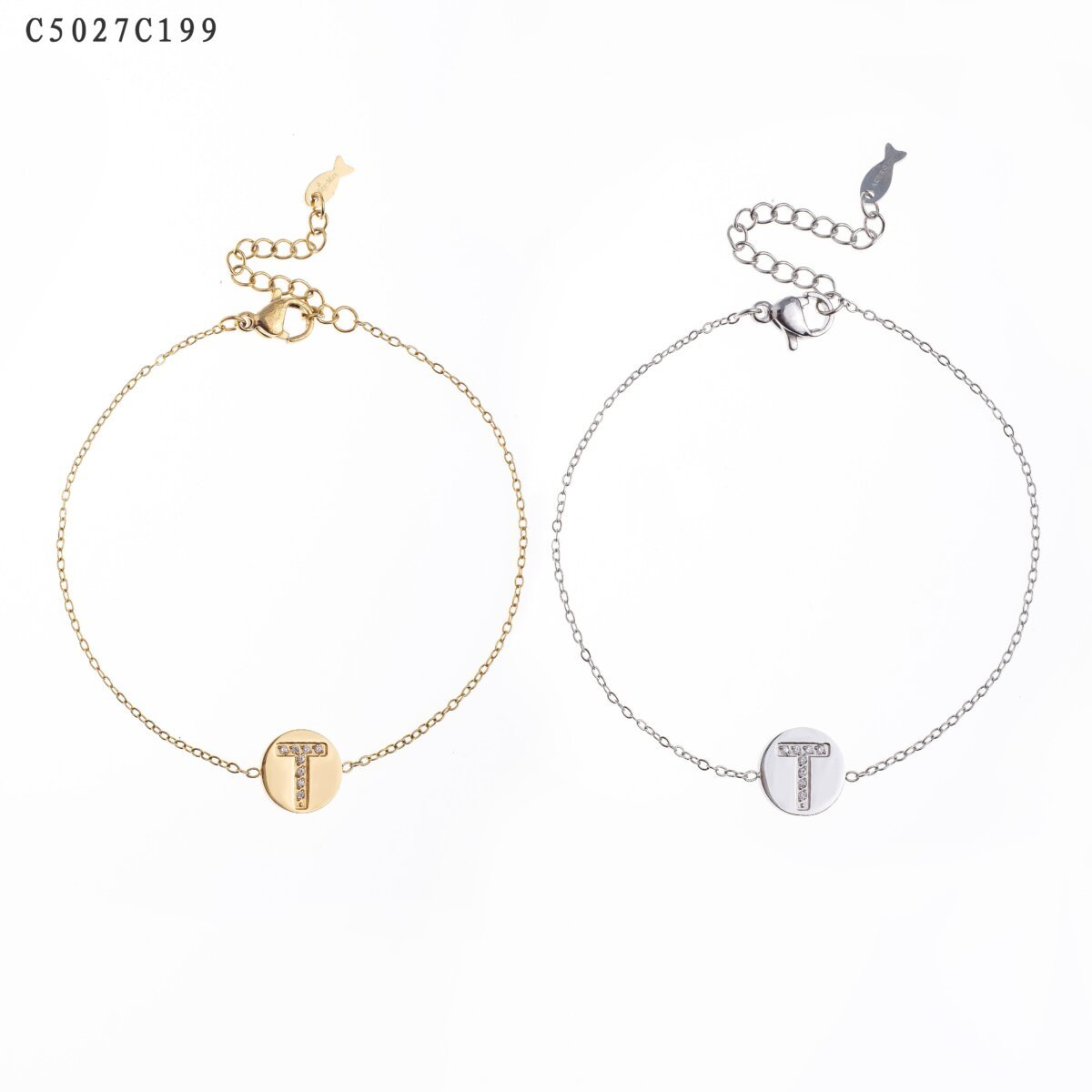 Pulsera con la letra T Oro Grueso 14K