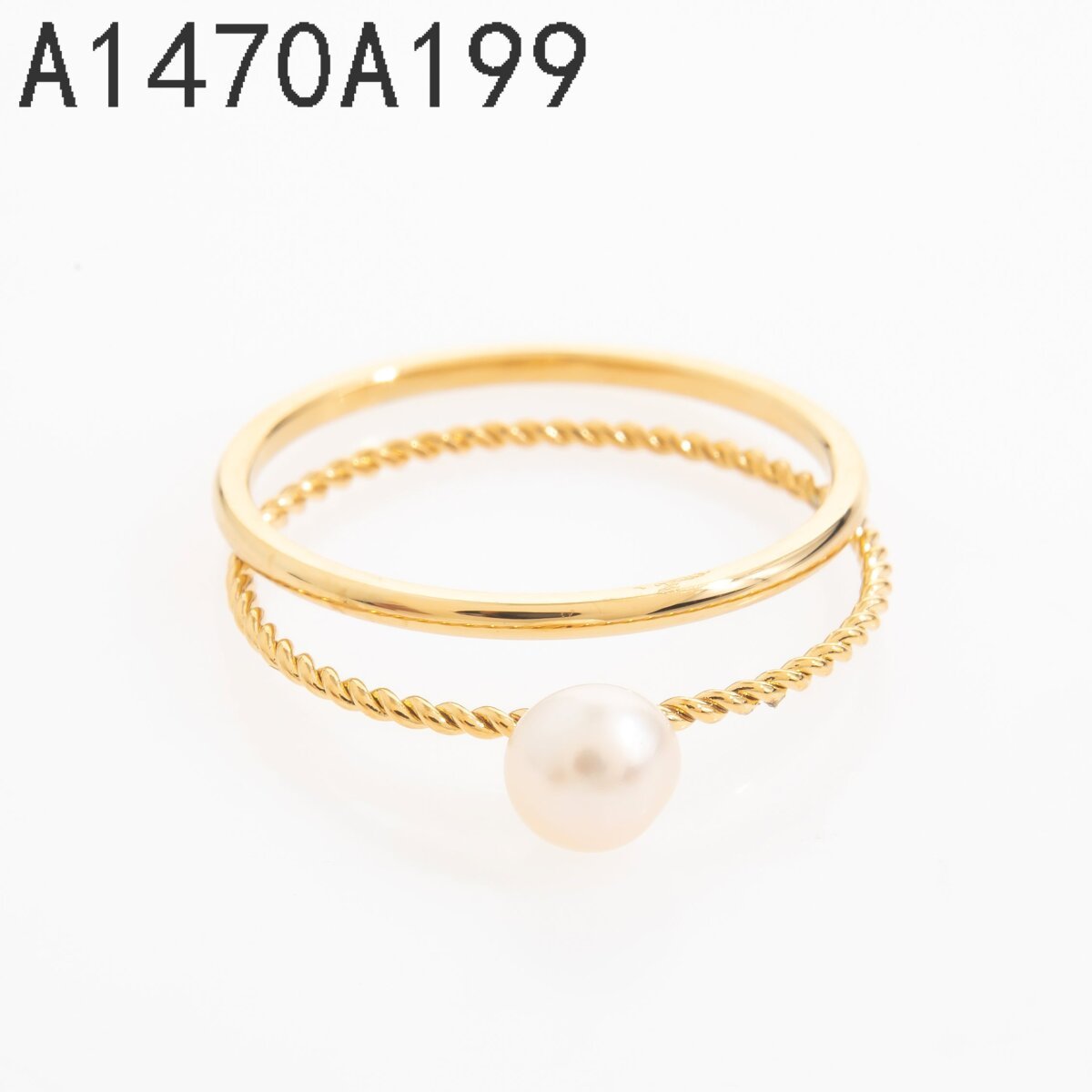 Anillo Doble Banda con Perla Dorado