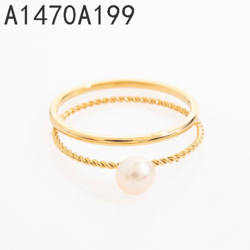Anillo Doble Banda con Perla Dorado