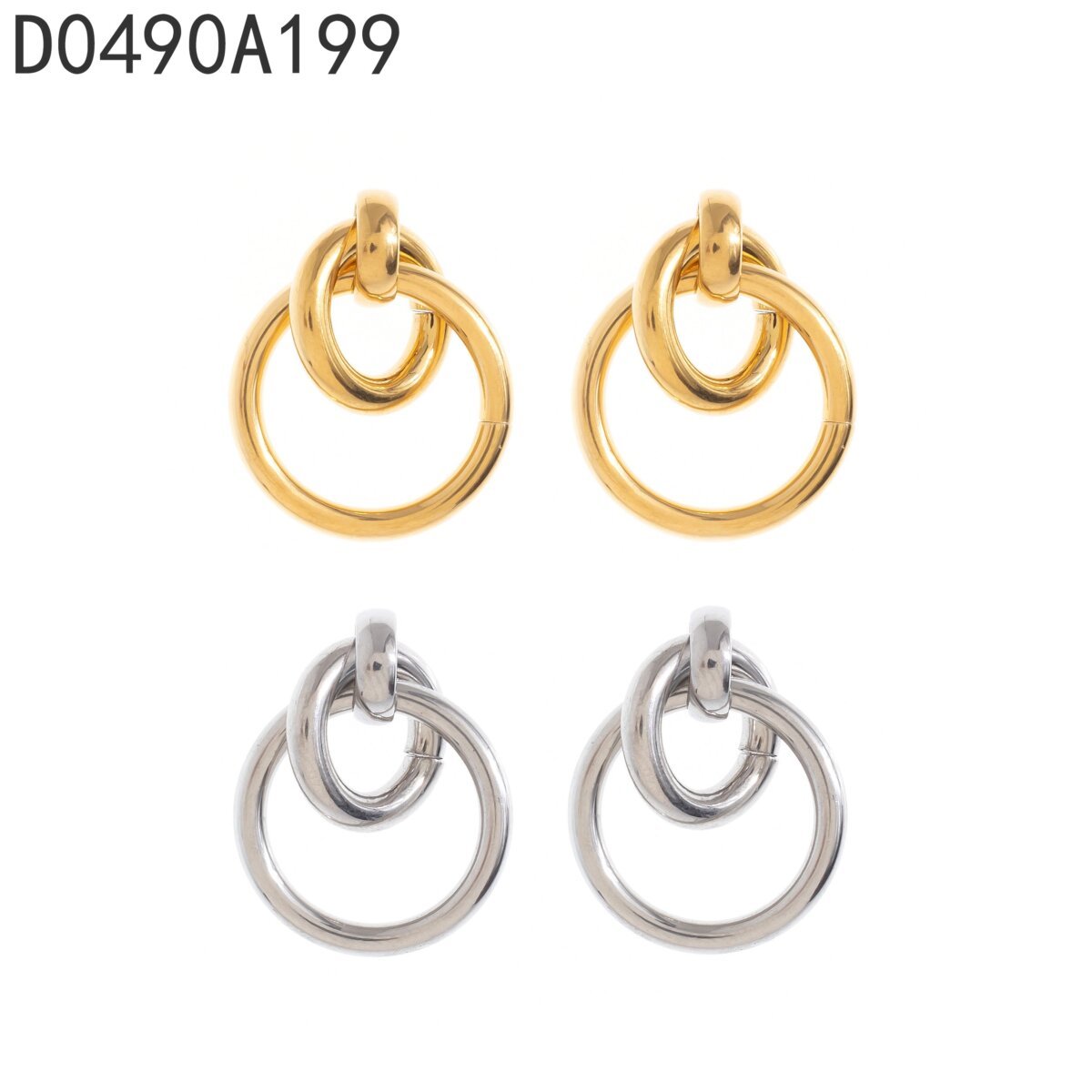 Aretes Doble Aro Colgante Dorado