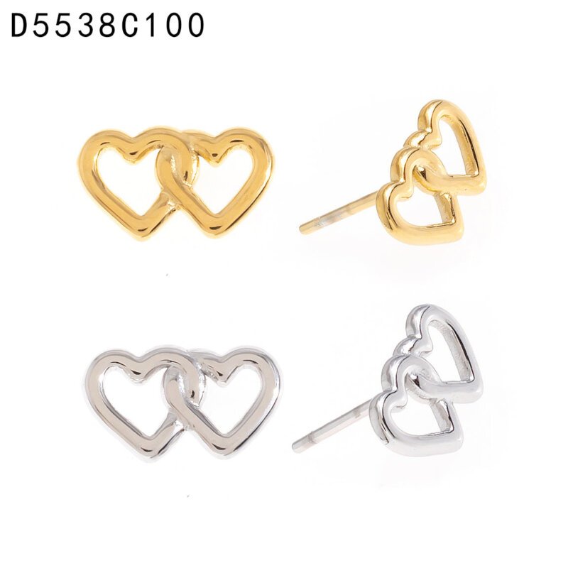 Aretes Doble Corazón Dorado