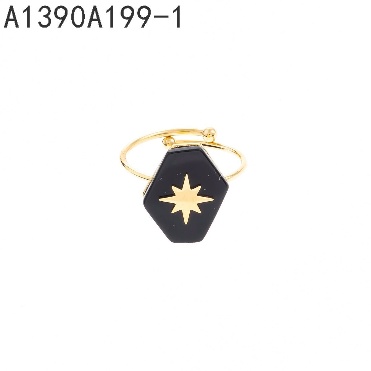 Anillo Hexagono Negro Dorado