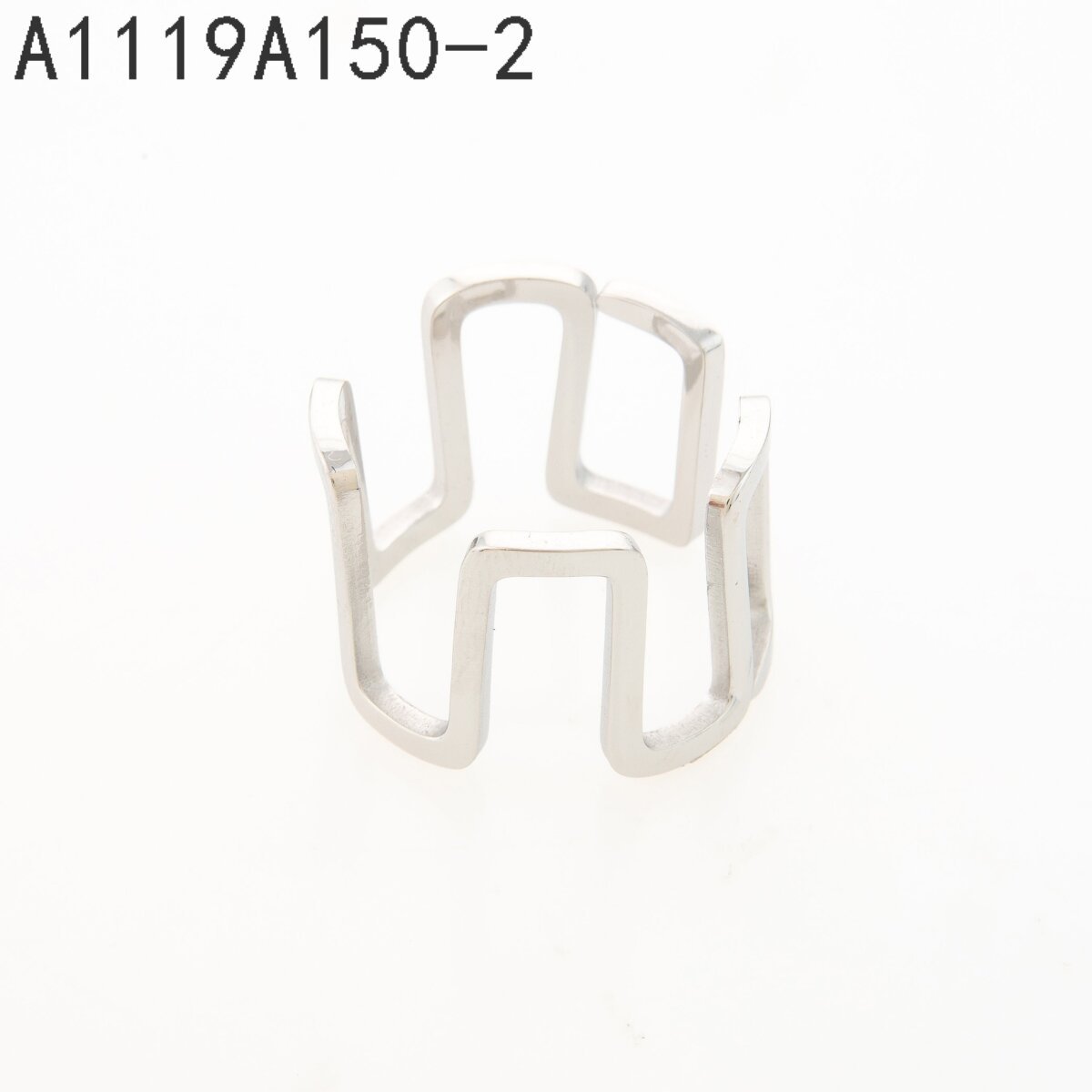 Anillo Ancho Geométrico Abierto Plata