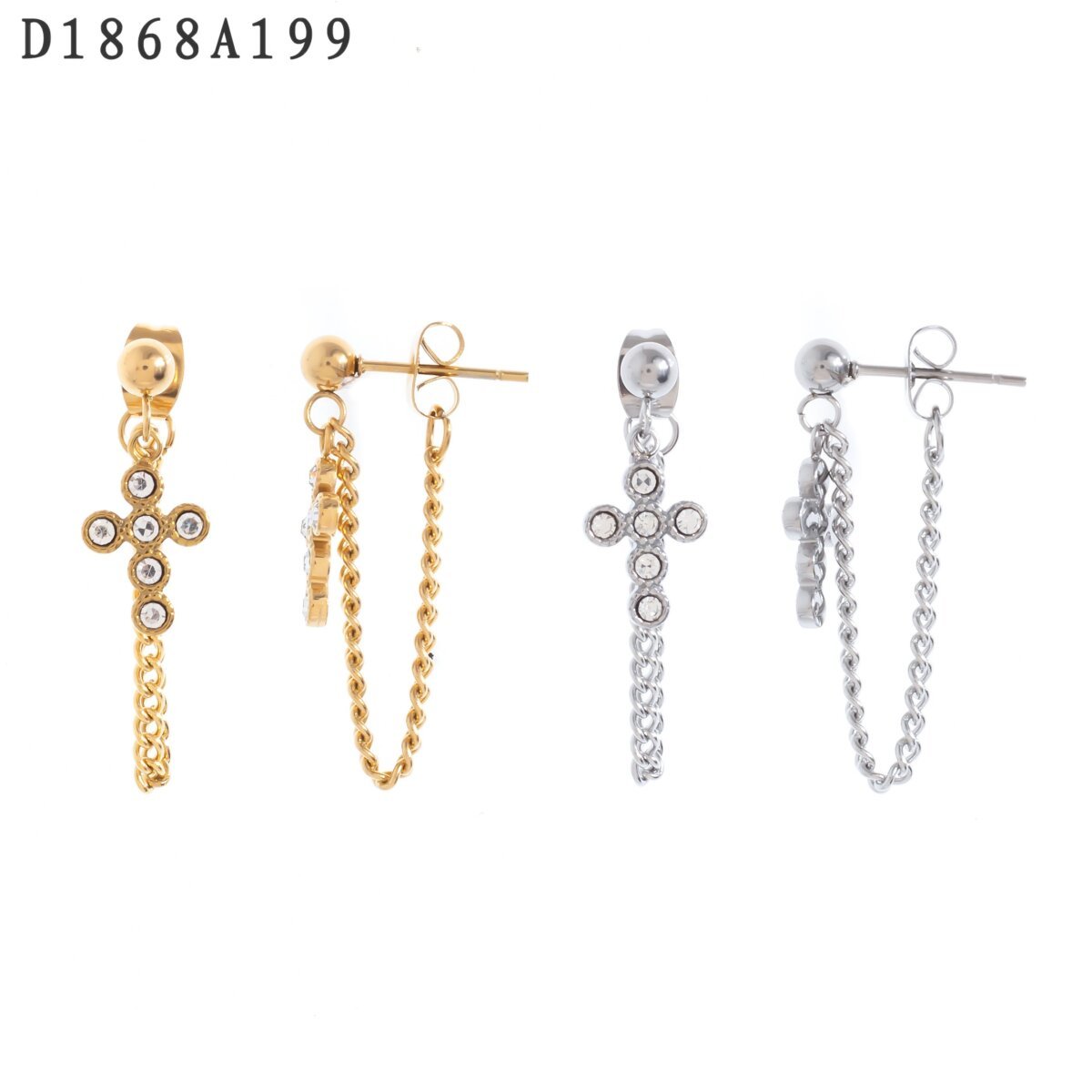 Aretes Cruz Colgante Dorado