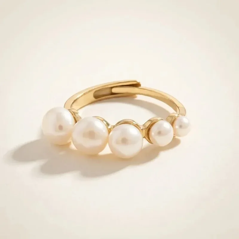 Anillo Hilera de Perlas Dorado
