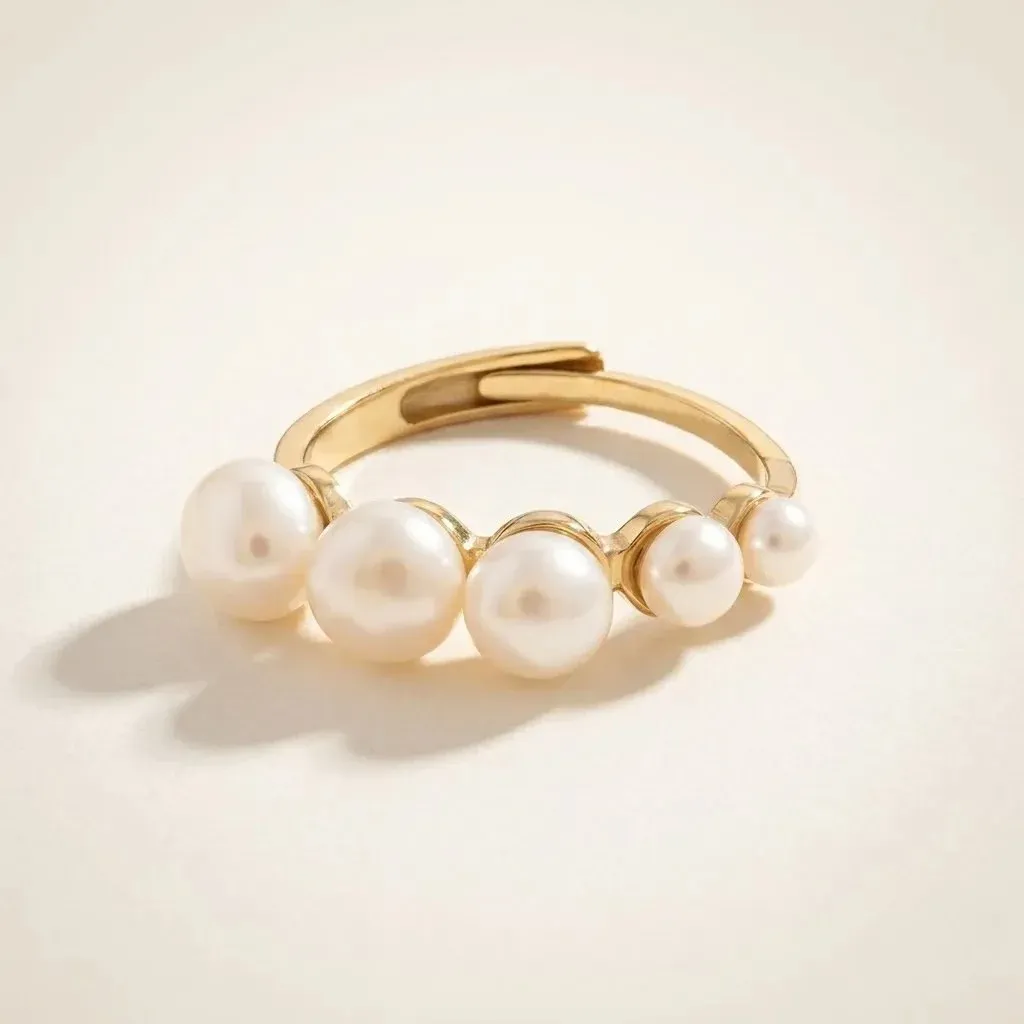 Anillo Hilera de Perlas Dorado