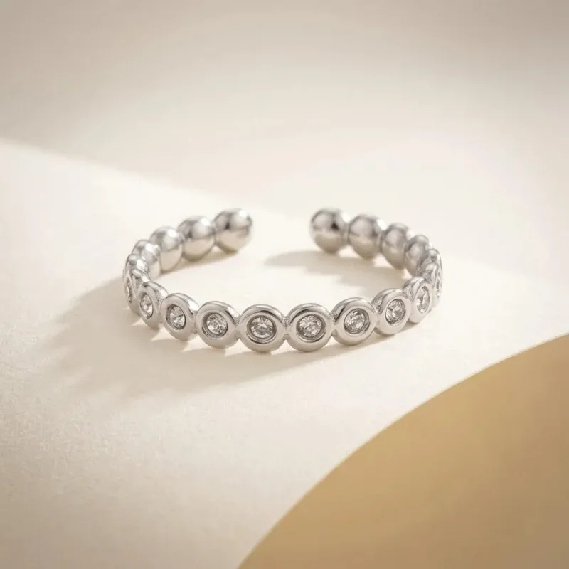 Anillo Abierto de Zirconias Plata