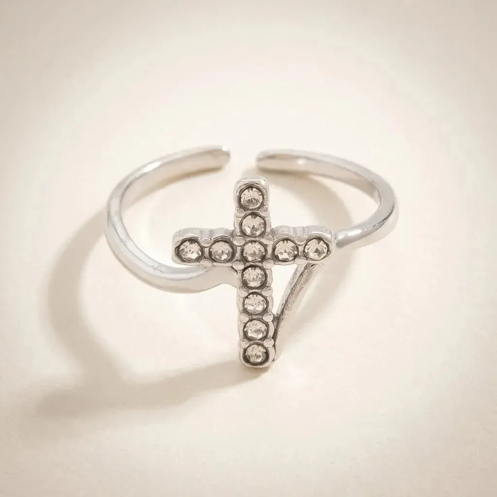 Anillo Cruz de Zirconias Plata