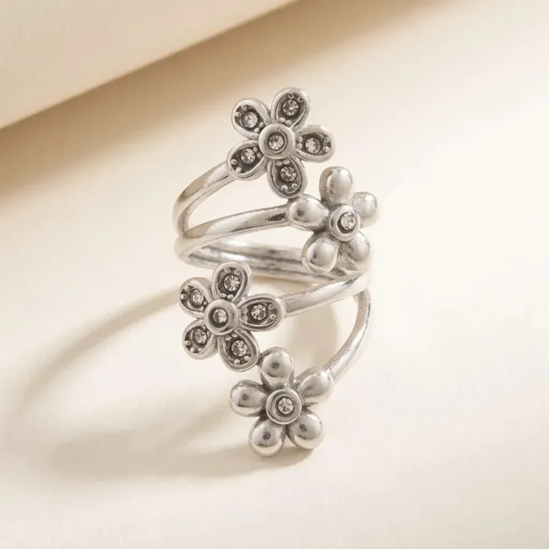 Anillo Enredadera Floral Plata