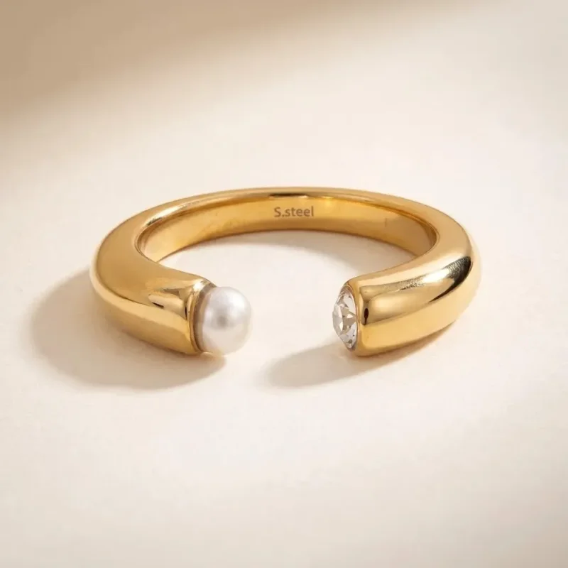 Anillo Abierto con Perla Dorado