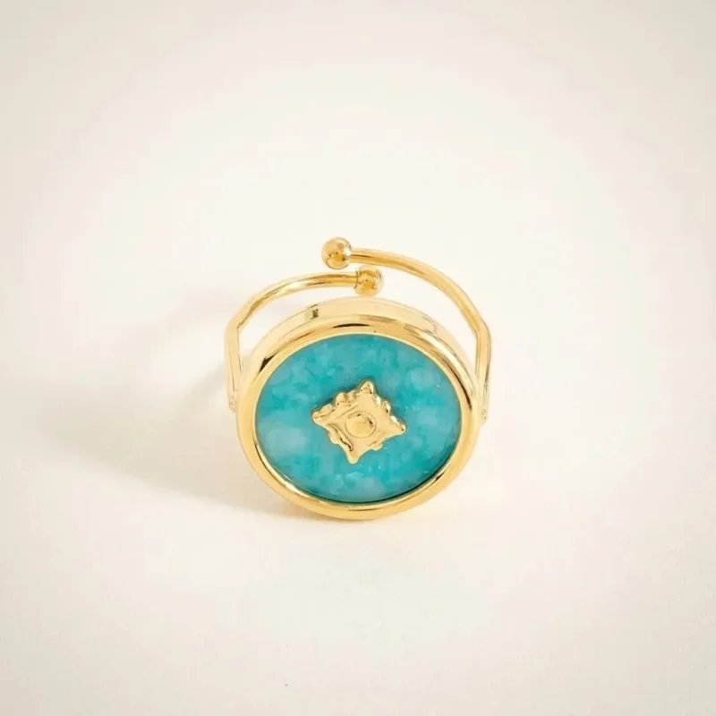 Anillo Redondo Turquesa Dorado