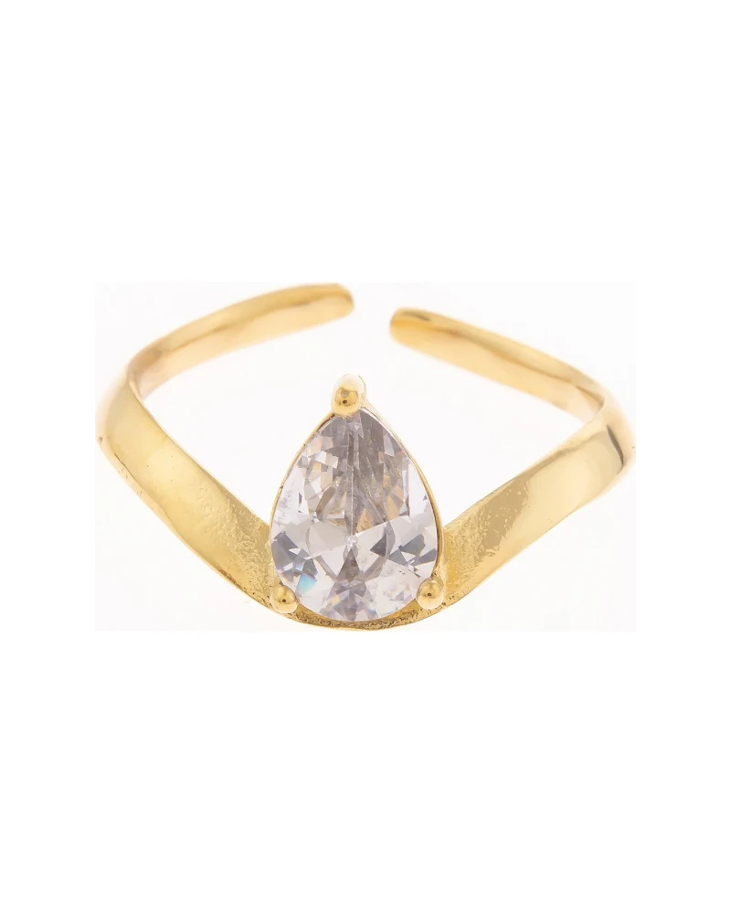 Anillo Gota de Zirconia Dorado