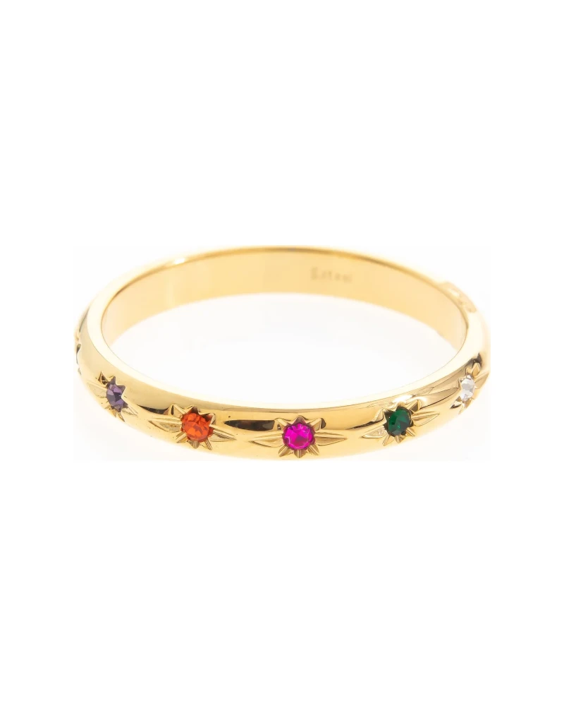 Anillo Banda Piedras de Color Dorado