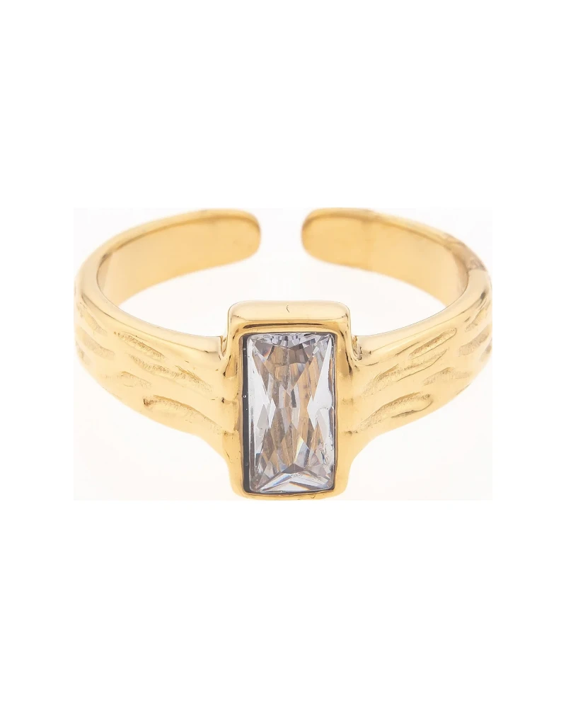 Anillo Piedra Rectangular Dorado
