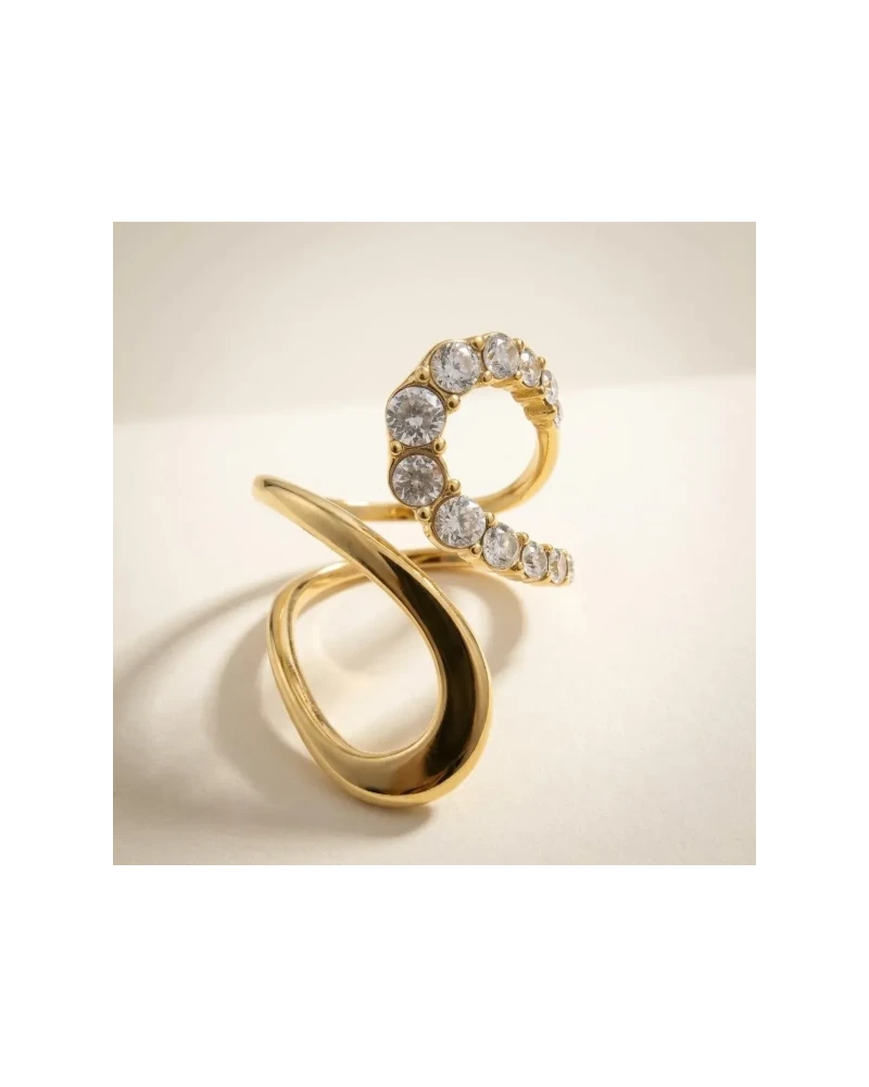 Anillo Espiral con Perlas Dorado