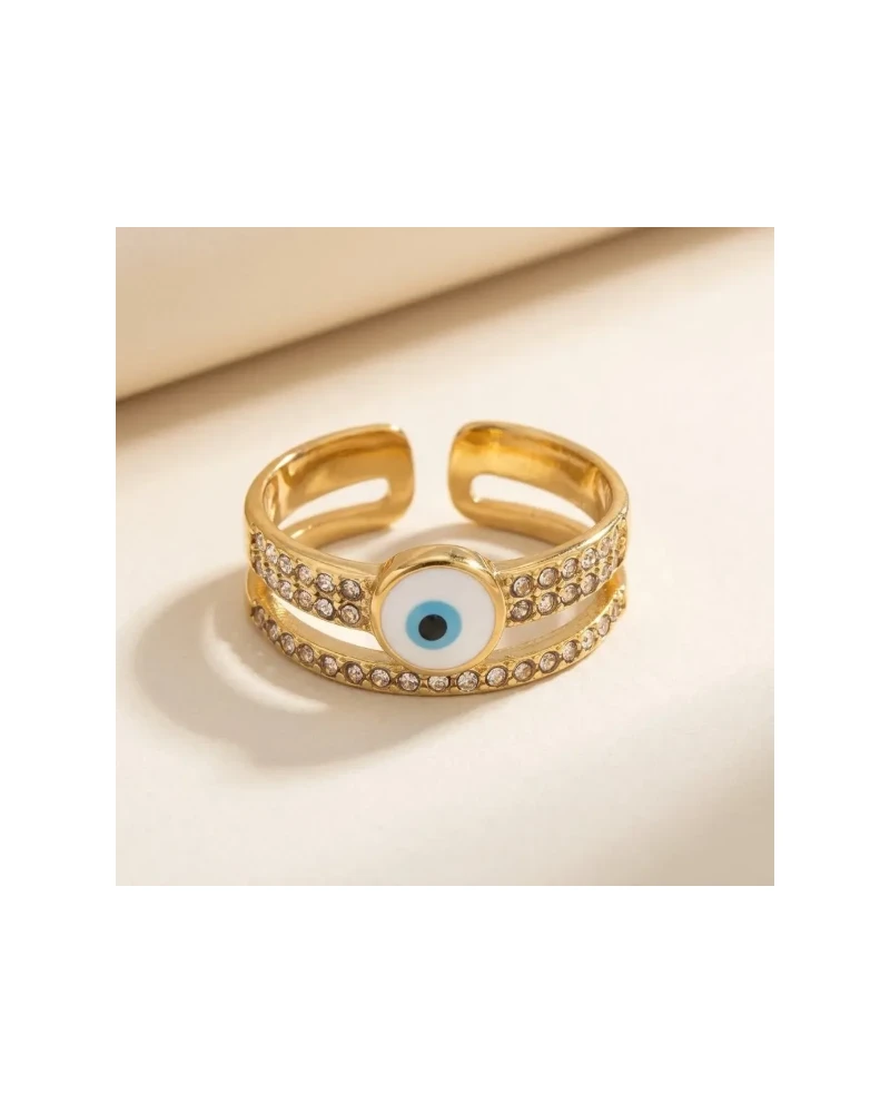 Anillo Ojo Turco con Zirconias Dorado