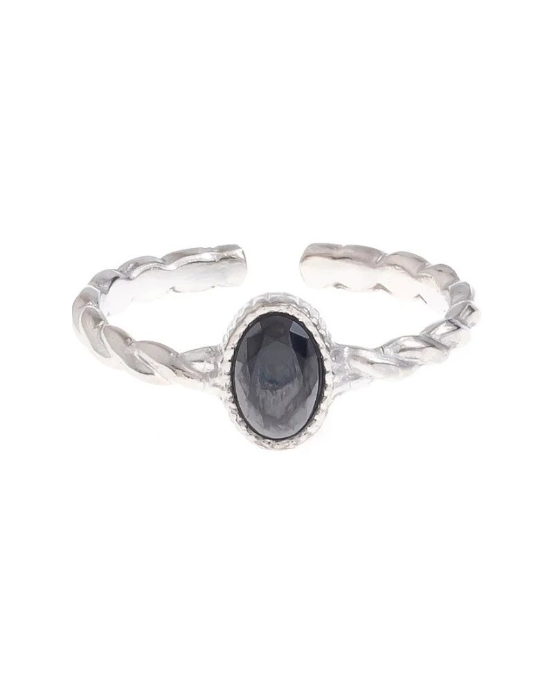 Anillo Oval Piedra Negra Plata