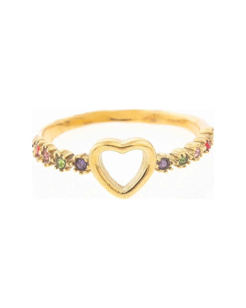 Anillo Corazón con Zirconias Dorado
