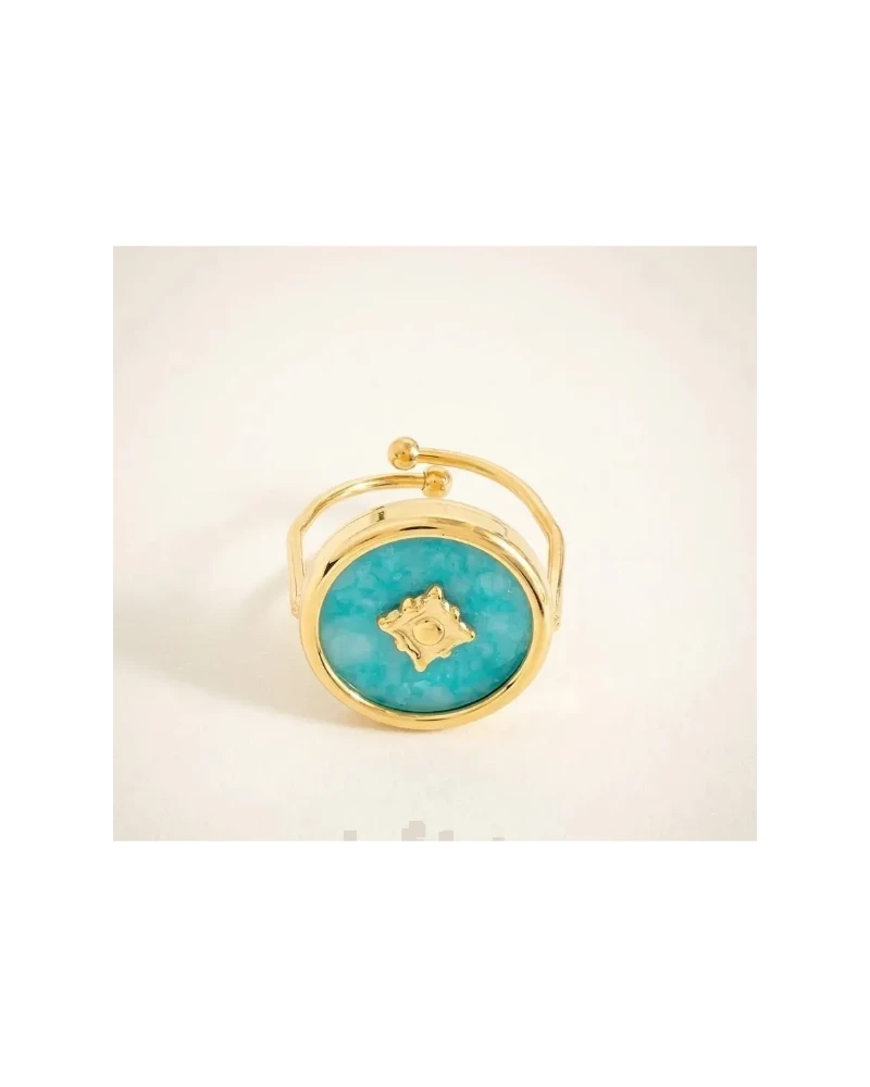 Anillo Redondo Turquesa Dorado