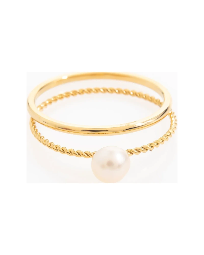 Anillo Doble Banda con Perla Dorado