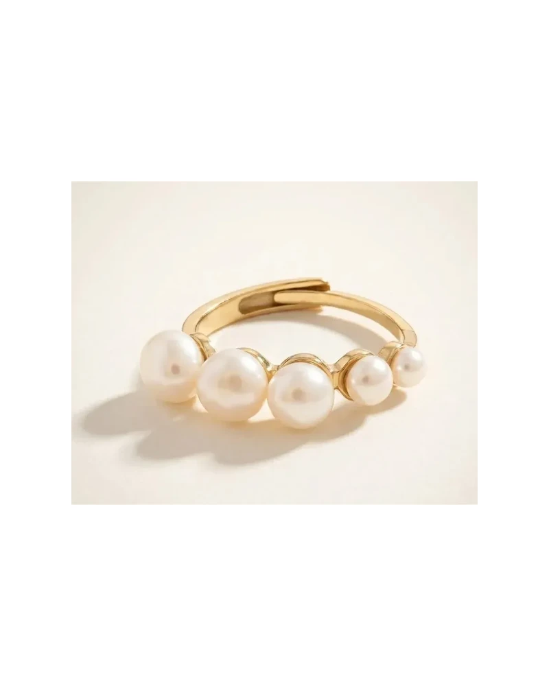 Anillo Hilera de Perlas Dorado