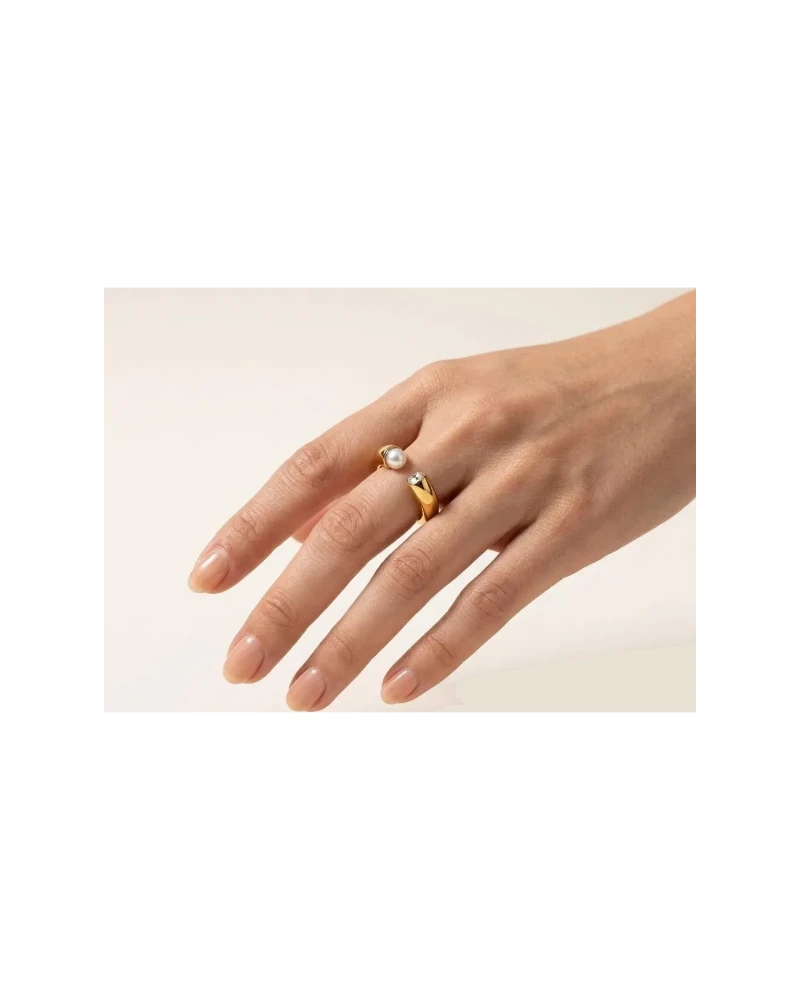 Anillo Abierto con Perla Dorado