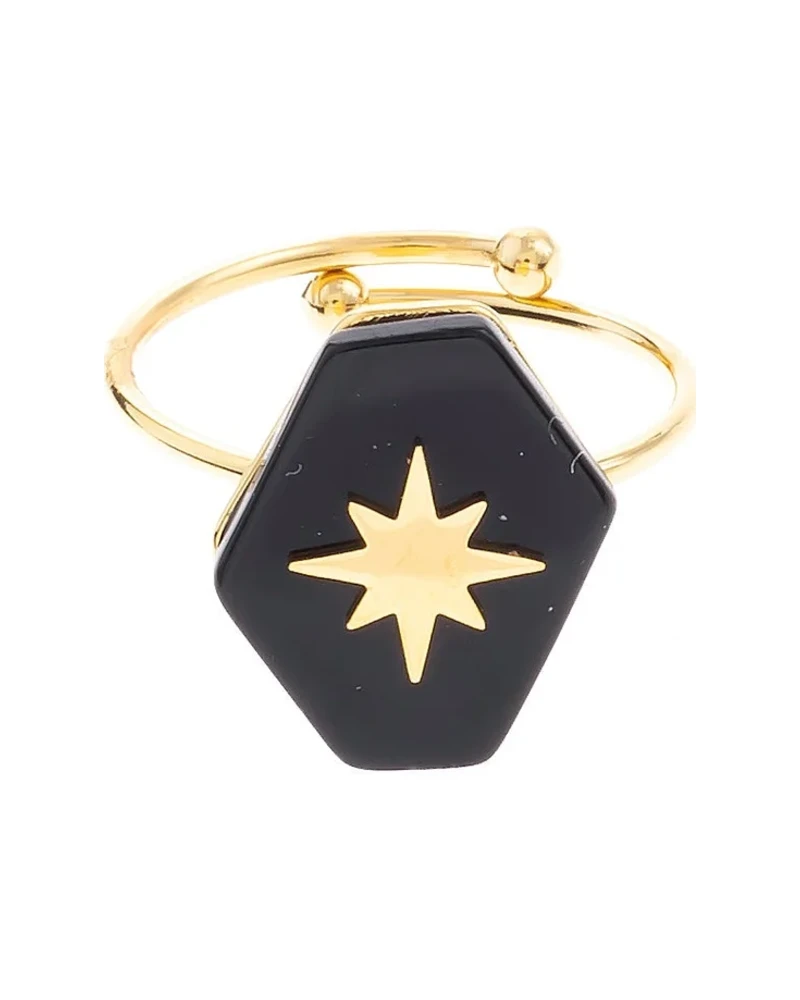Anillo Hexagono Negro Dorado