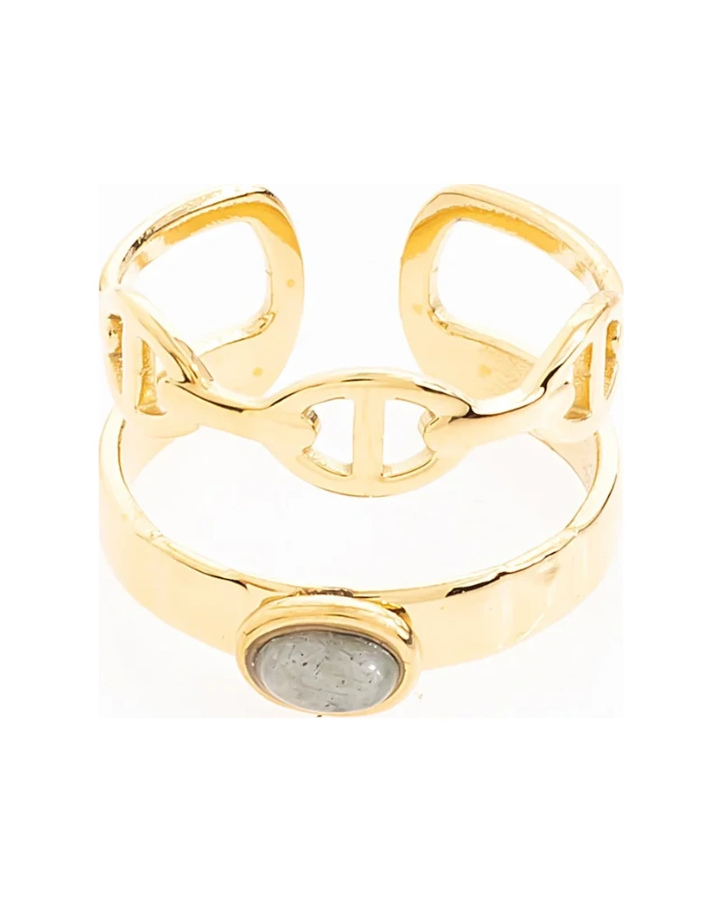 Anillo Link Oval Stone Dorado / Blanco