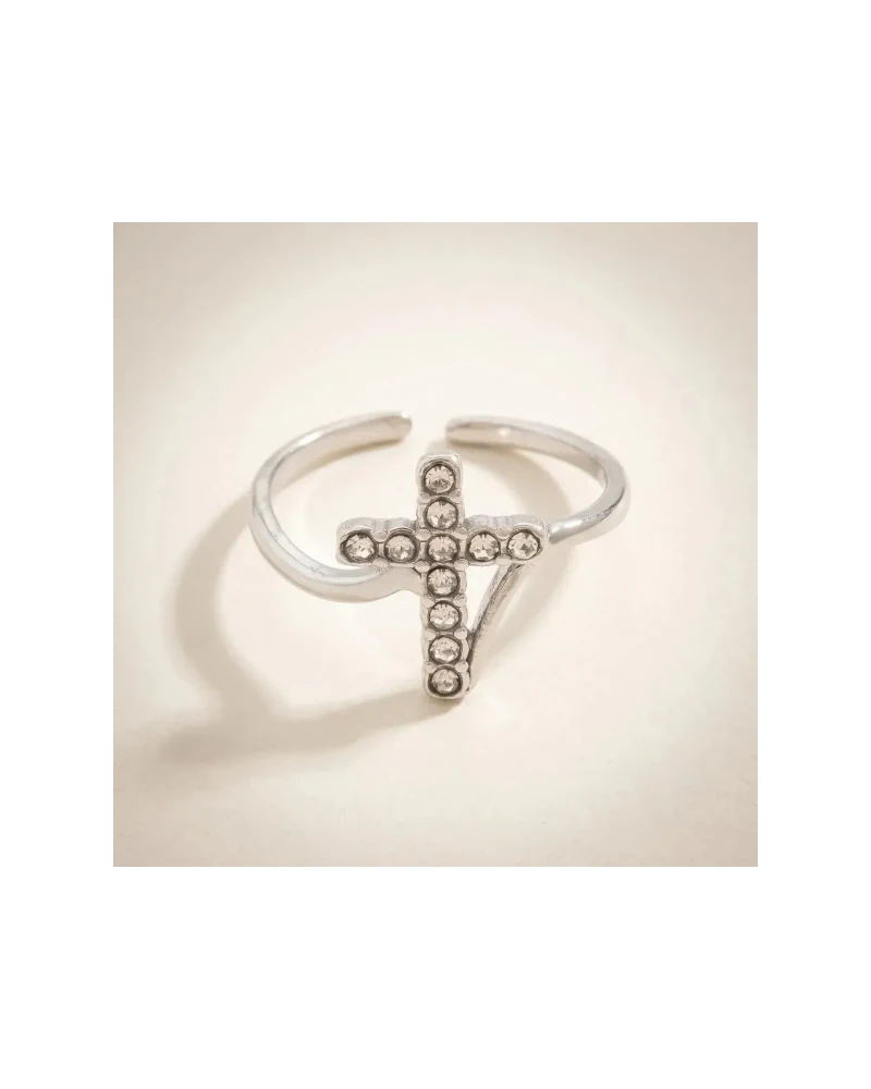 Anillo Cruz de Zirconias Plata