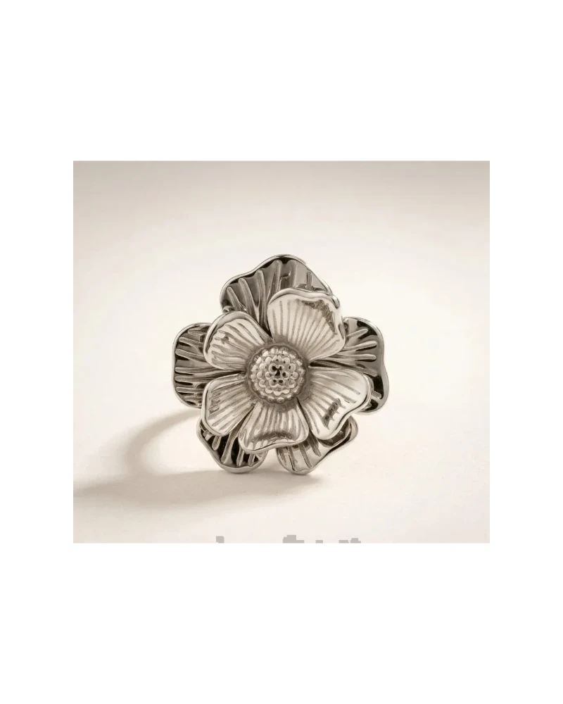 Anillo Rosa en Relieve Plata