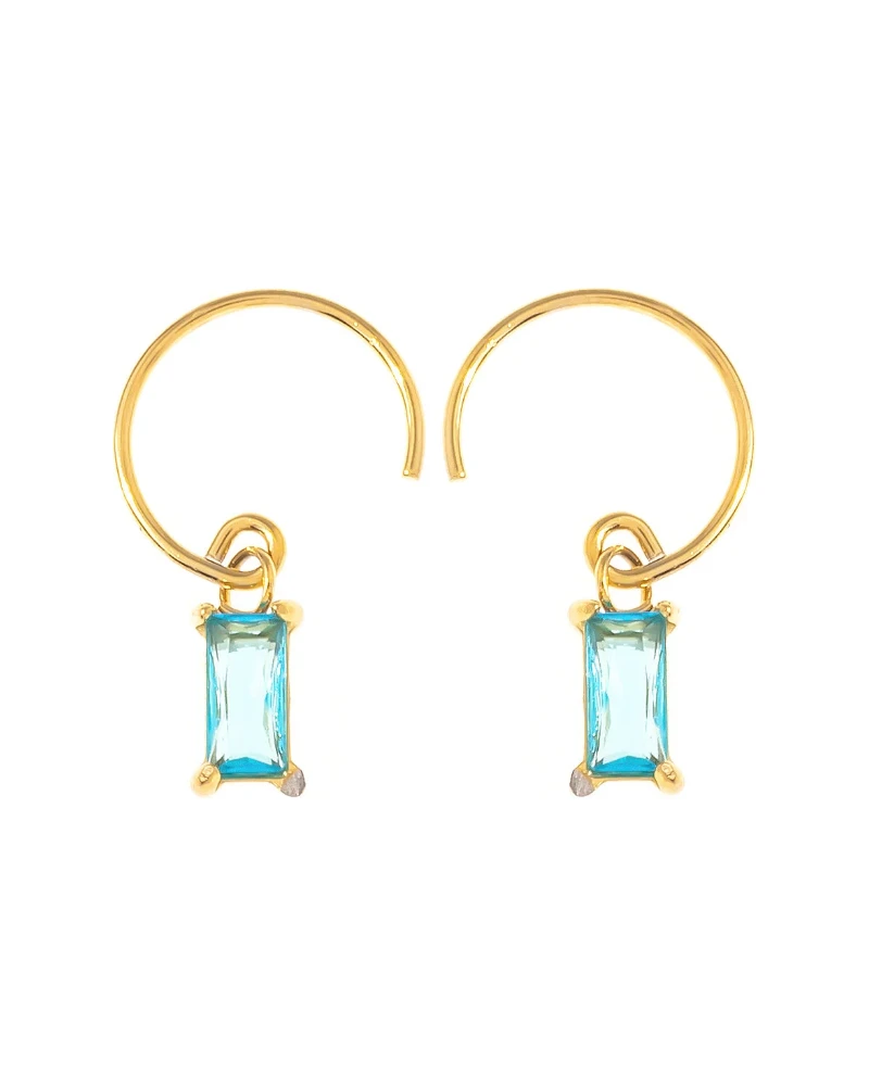 Aretes Aro con Piedra Turquesa Dorado