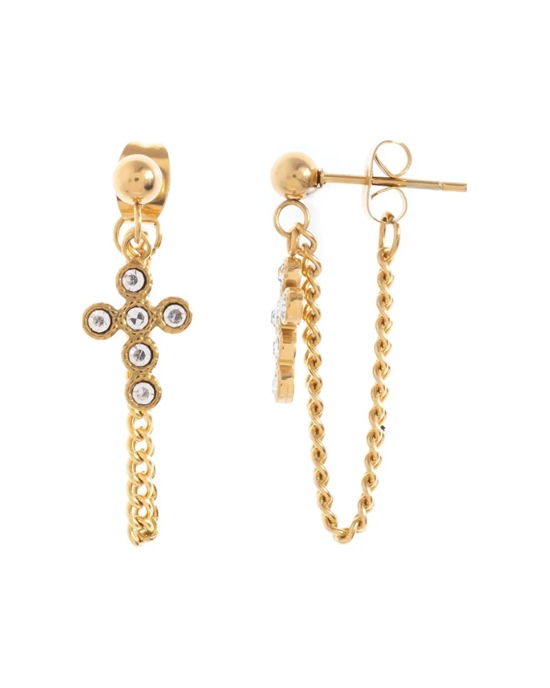 Aretes Cruz Colgante Dorado