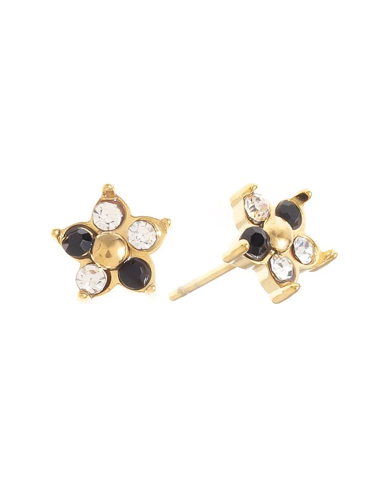 Aretes Flor Negra Dorado