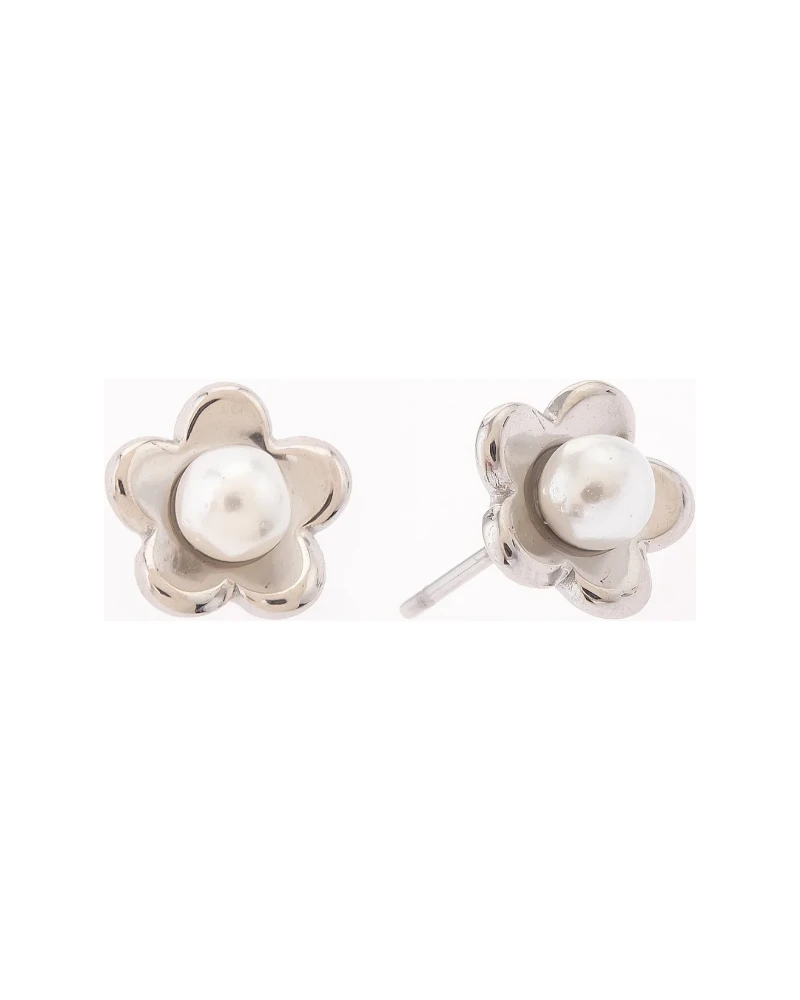 Aretes Flor con Perla Plata