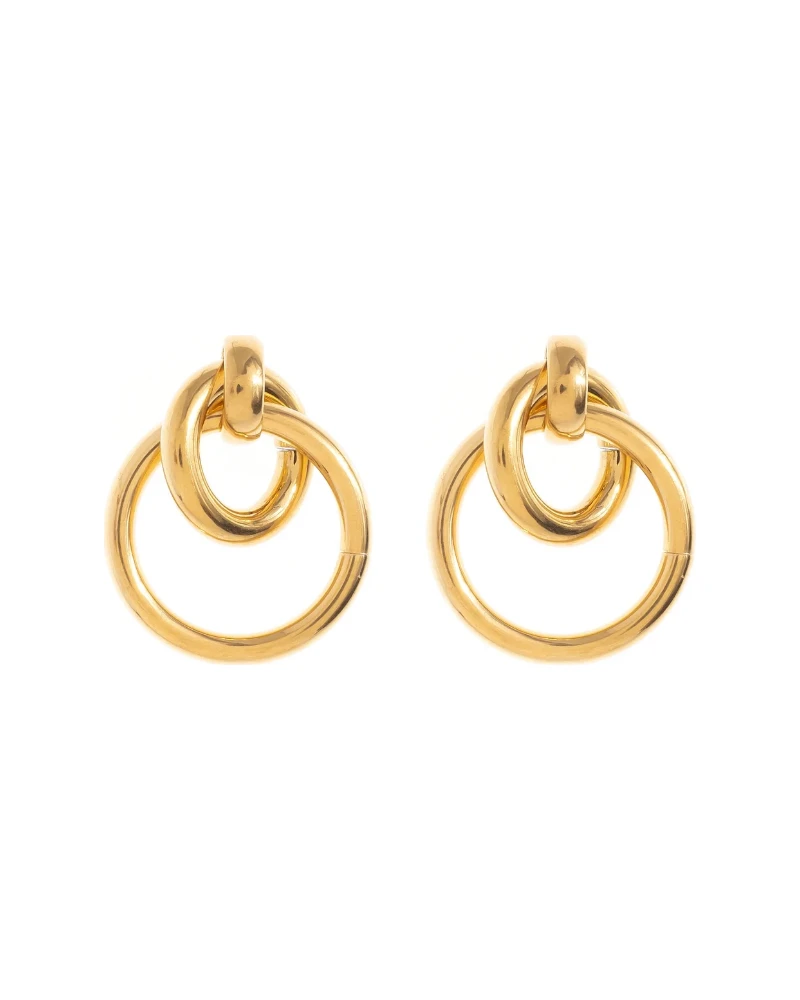 Aretes Doble Aro Colgante Dorado