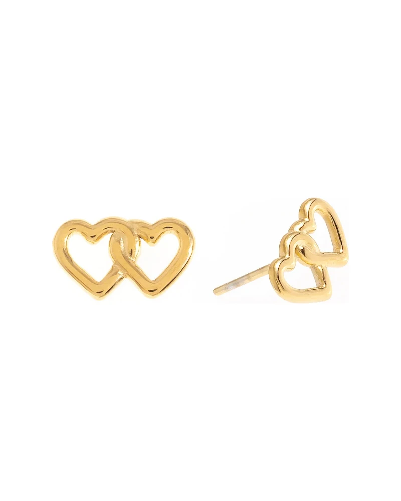 Aretes Doble Corazón Dorado